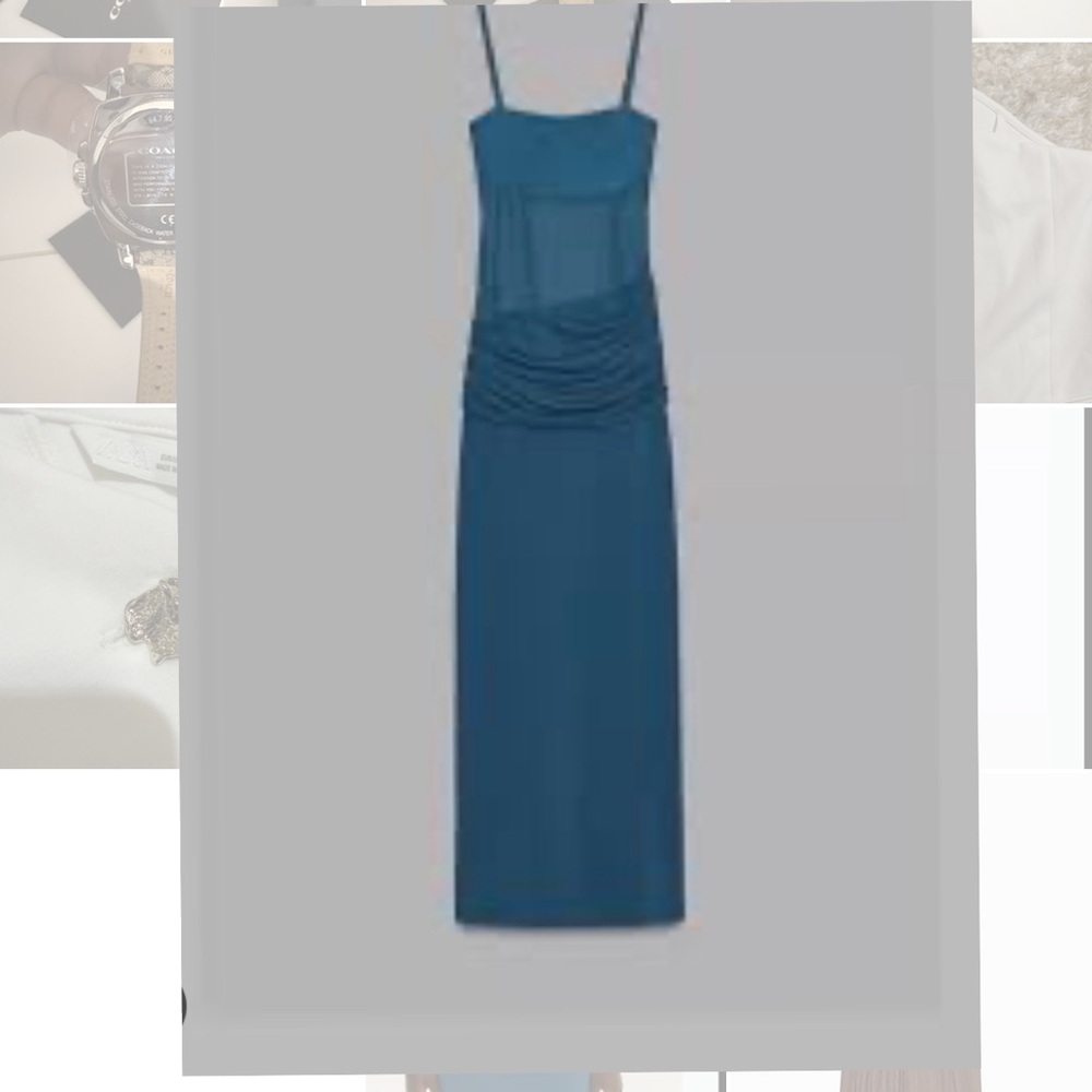 Zara Teal Maxi Dress with Ruched Waist